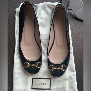Gucci Black Patent Leather Open Toe Supreme Horesbit Flats 39